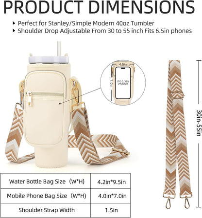 GOEWY Water Bottle Carrier Bag for Stanley 40/30 oz Tumbler with Phone Pocket Neoprene Water Bottle Holder with Shoulder & Handheld Strap Stanley Cup Accessories