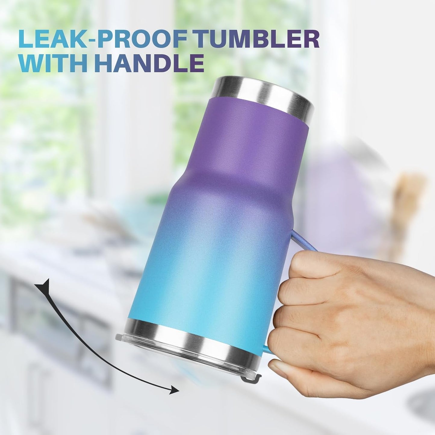 20 oz Tumbler with Handle, Stainless Steel Insulated Tumbler with Lid and Straw, Double Wall Vacuum Coffee Mug Tumbler, Insulated Coffee Thermal Cup for Cold and Hot (Light Purple)