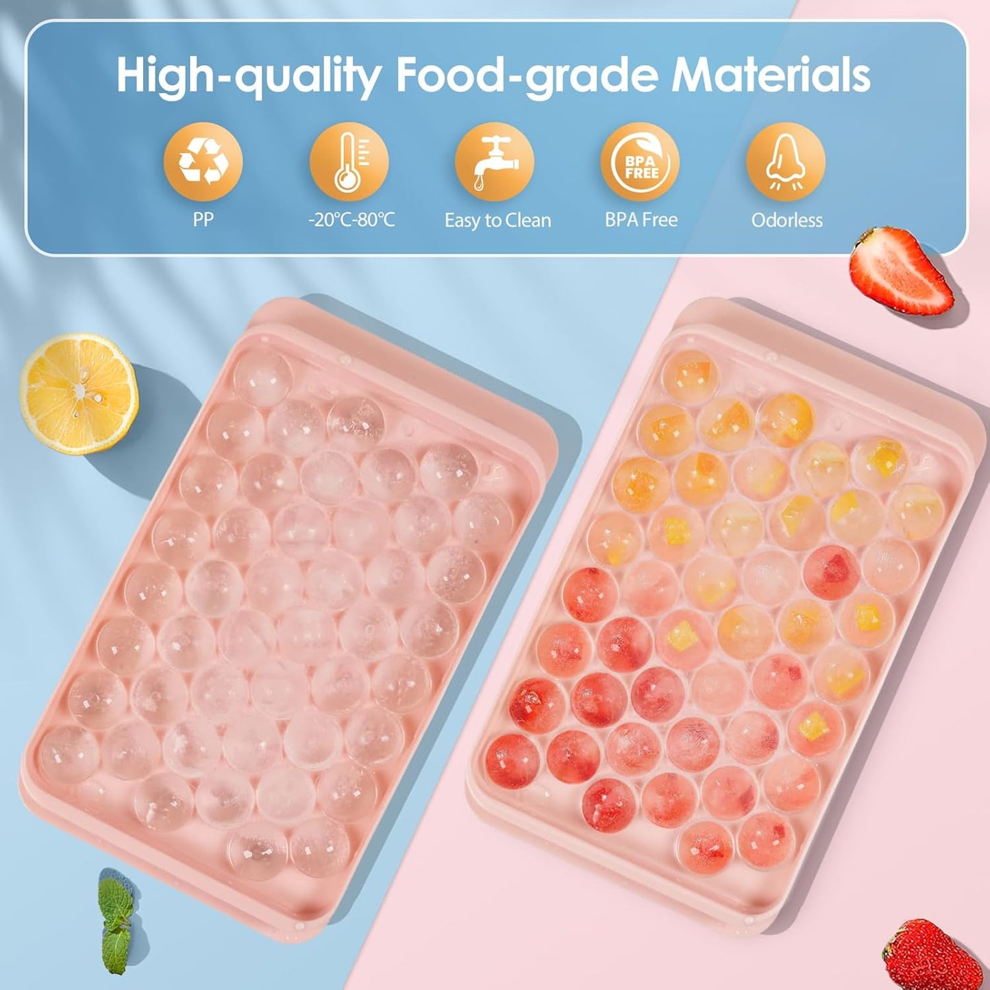 WIBIMEN Ice Cube Tray with Lid and Bin - Round Ice Trays for Freezer with Lid - Ice Cube Trays for Freezer with Ice Container (1"-2PACK Blue)