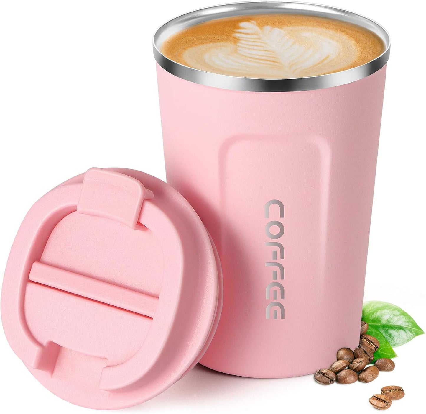 17oz (510ml) Vacuum Insulated Coffee Travel Mug, Leak proof Double Wall Stainless Steel Reusable Cup with Lid, Thermal Tumbler for Hot and Cold Drinks, Matte Texture White