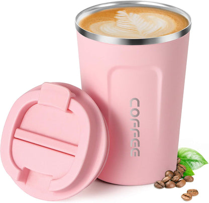 17oz (510ml) Vacuum Insulated Coffee Travel Mug, Leak proof Double Wall Stainless Steel Reusable Cup with Lid, Thermal Tumbler for Hot and Cold Drinks, Matte Texture White