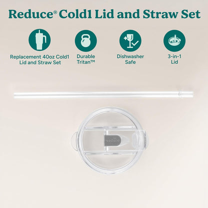 Reduce Tumbler Lid and Straw Set for 30-40 oz Tumblers/Mugs - BPA Free, Dishwasher Safe, Impact Resistant - Replace Broken, Damaged or Lost Reduce Cold 1 Straws and Lids - Large