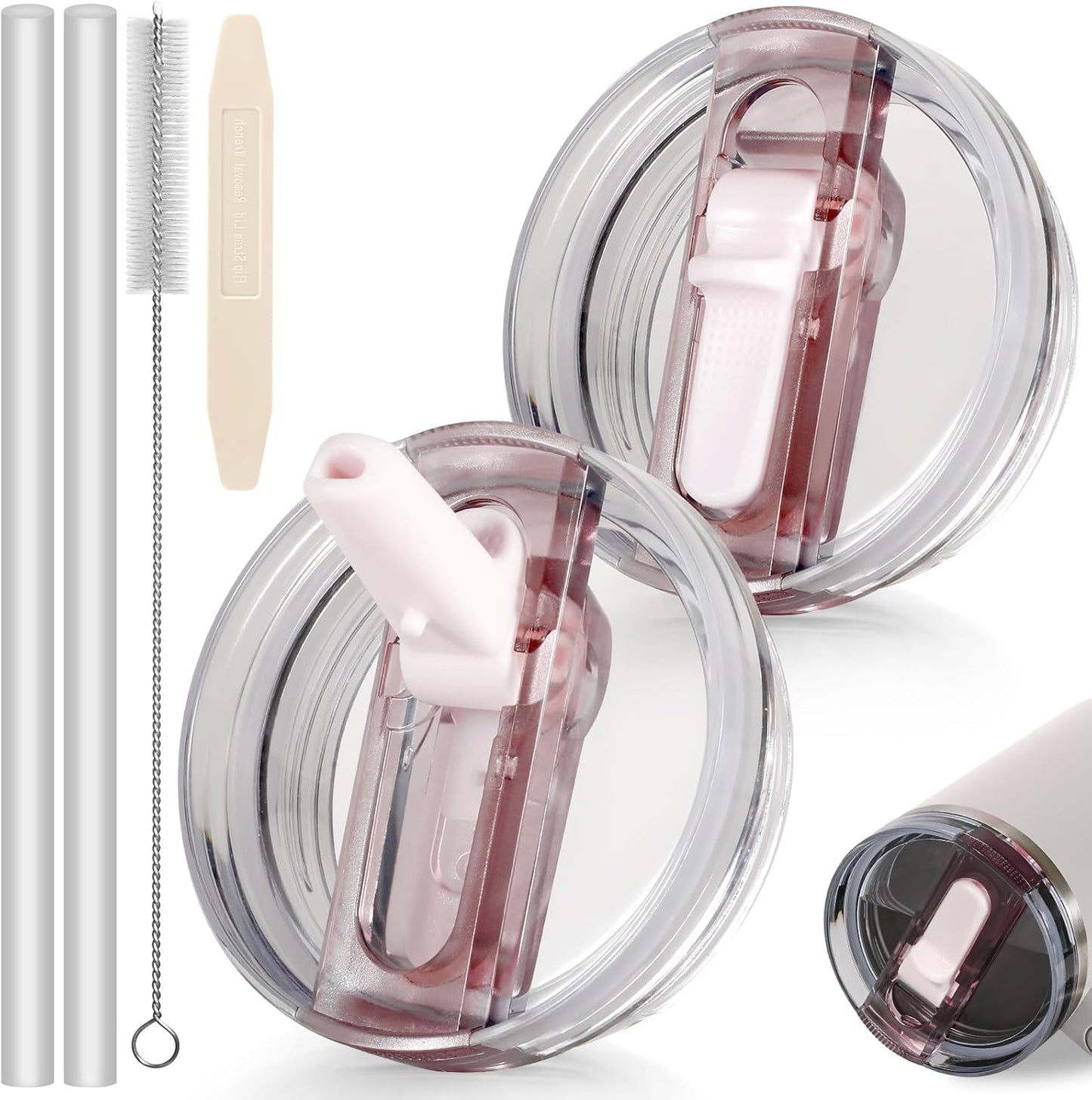 30oz Flip Straw Lid for Stanley Quencher H2.0 Tumbler, 2 Pack Leak Proof Lid Replacement No Spill Cover for Stanley Cup Accessories ProTour (Rose Quartz,Rose Quartz) - Colors B
