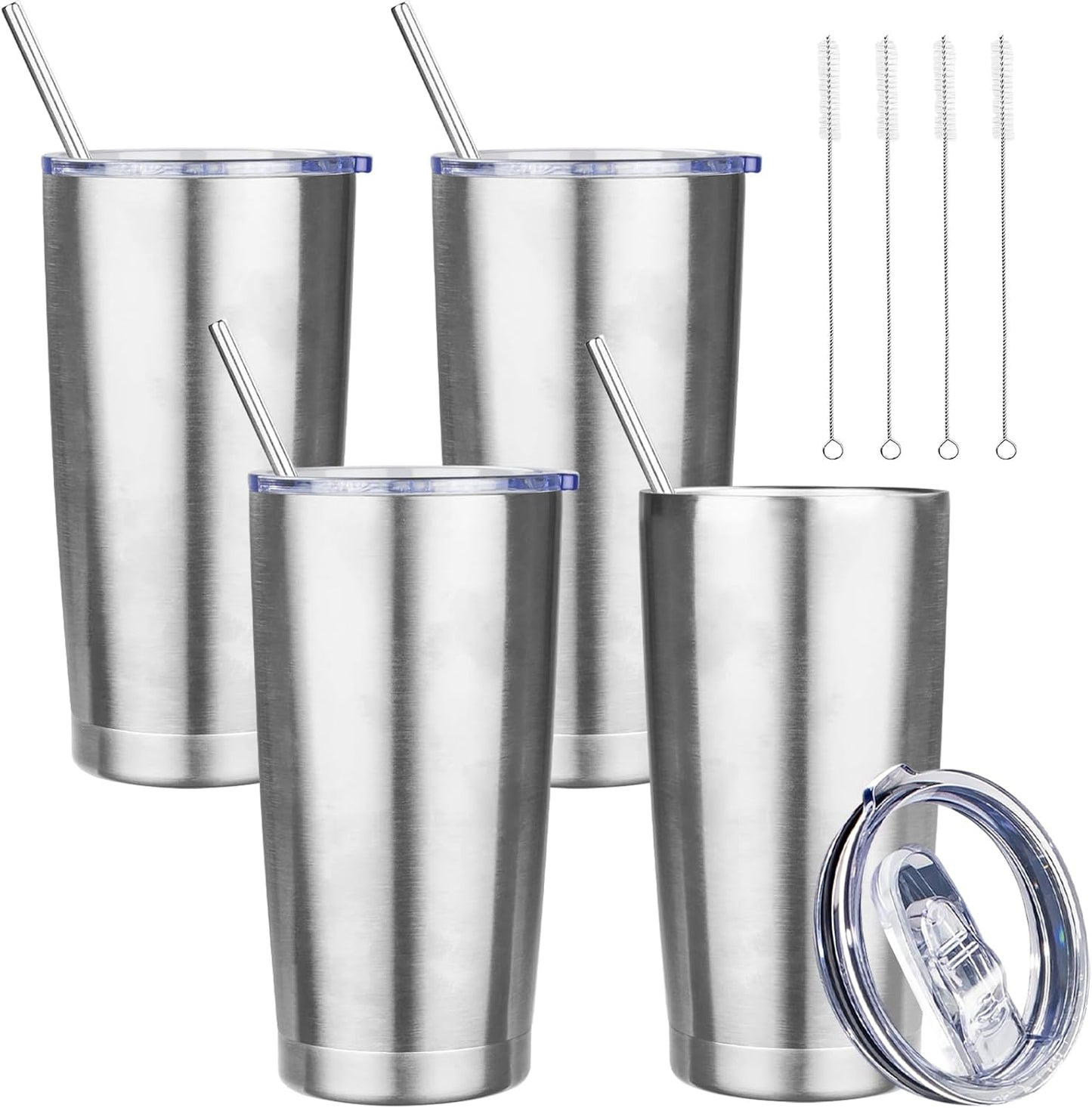 20 oz Tumbler with Lids and Straws, Stainless Steel Insulated Travel Coffee Mug, Double Wall Vacuum Insulated Tumblers, Powder Coated Coffee Tumbler for Cold & Hot Drinks (Light Purple)