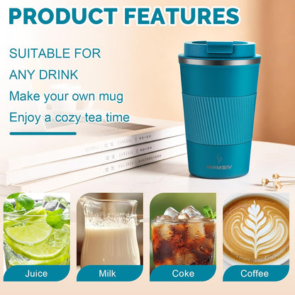 MOMSIV 12oz Travel Mug, Insulated Coffee Cup with Leakproof Lid, Travel Coffee Mug Vacuum Stainless Steel Double Walled Reusable Coffee Cup for Hot and Cold Water Coffee
