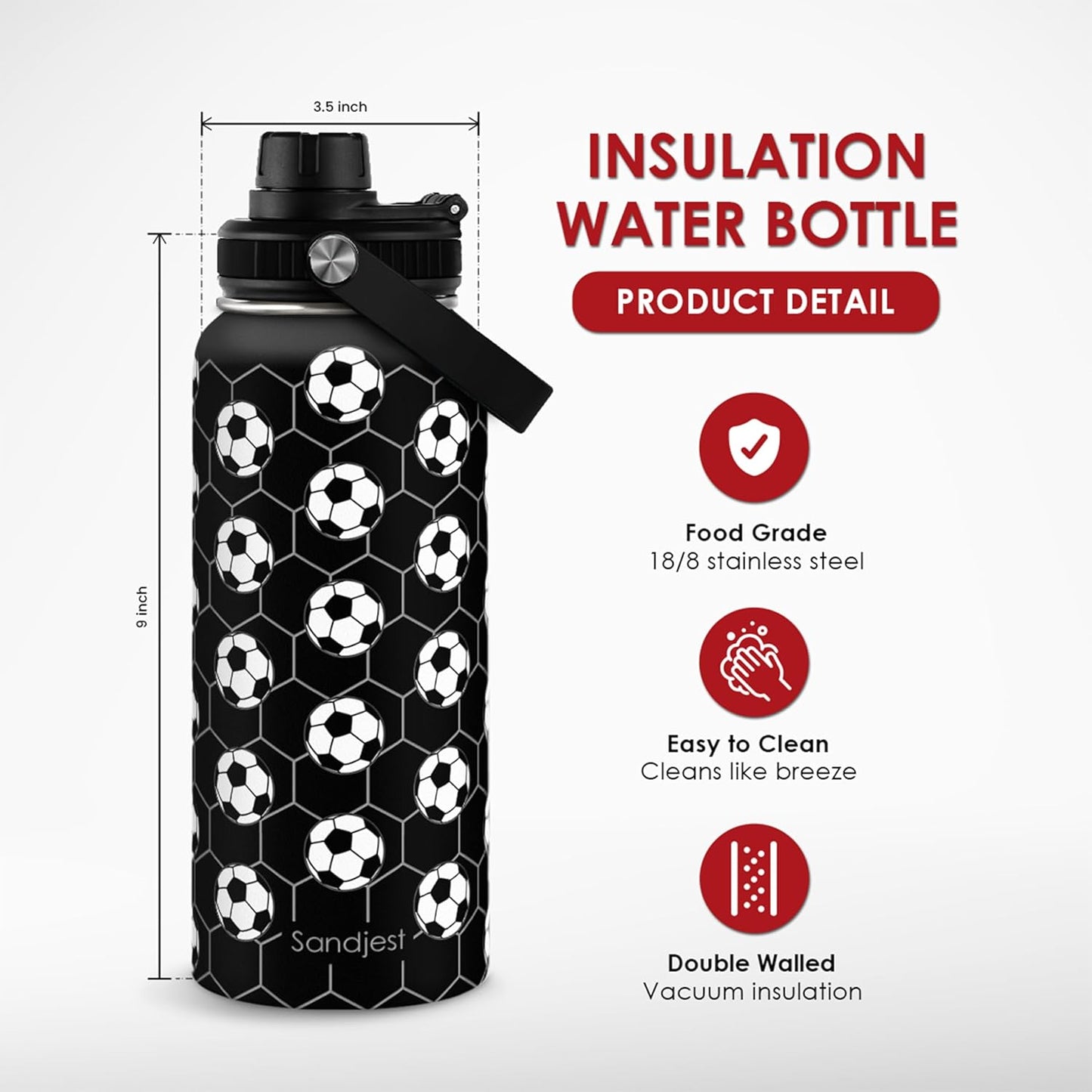 SANDJEST Gym Insulated Engraved Stainless Steel Water Bottle 32oz, Vacuum Chug Lid Travel Tumbler For Men Friends Dad Gymer Trainer, Gym Mode on, Birthday Christmas Father's Day