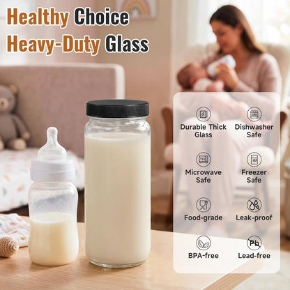8 Pack 16OZ Glass Juice Bottles with 8 Airtight Lids & 2 Straw Lids & 2 Straws - Freezable Juice Container, Travel Juicing Jars, Drinking Water Cups - Reusable Tall Mason Jar for Tea, Juice, Smoothies