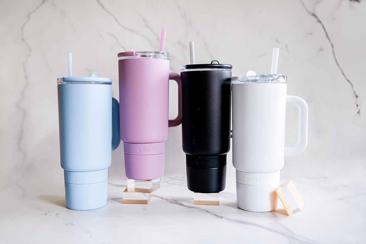 Ello Port 40oz Tumbler with Carry Loop & Integrated Handle, Vacuum Insulated Stainless Steel Reusable Water Bottle, Travel Mug with Leak Proof Lid & Straw, Perfect for Iced Coffee & Tea, White