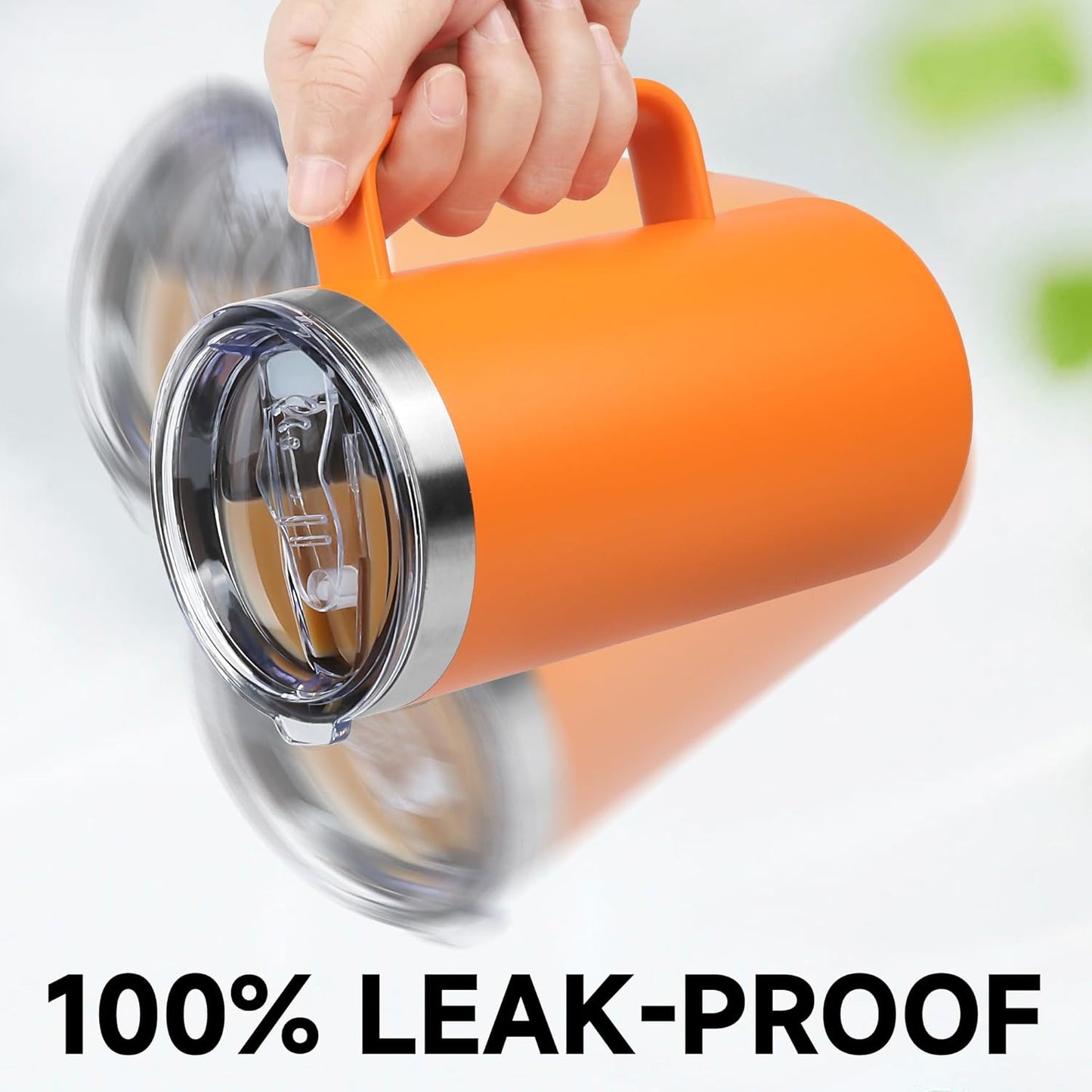 22oz Insulated Coffee Mug with Handle & Leak-Proof Lid - Double Wall Stainless Steel Travel Tumbler for Commute/Office/Home, Orange, 1 Pack