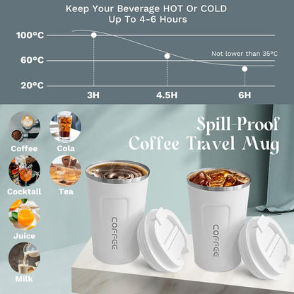 YINBAOGE Insulated Travel Coffee Mug, Spill & Leak Proof, Portable To Go Camping Stainless Steel Coffee Tumbler, Reusable Thermal Coffee Cup with Lid for Hot & Cold Drinks (Black, 12 OZ)