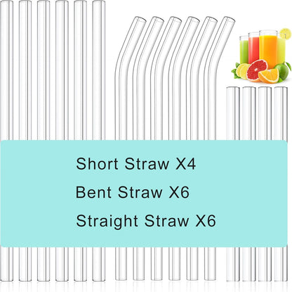 16 Pack Clear Glass Straws Shatter Resistant, Φ10 mm Thick Glass Straws, Family Pack