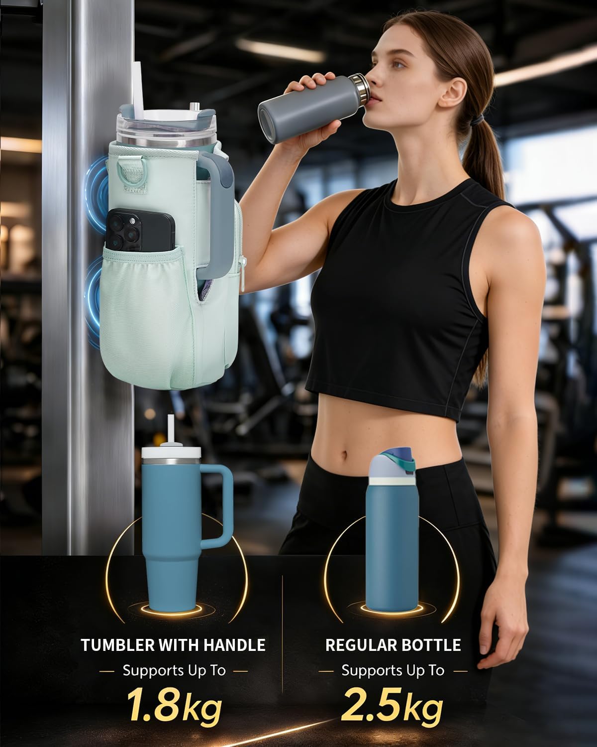 sportsnew Magnetic Gym Bag for Women Men, Crossbody Insulated Cup Sleeve Water Bottle Carrier Holder with Strap for 40oz Tumbler with Handle, 4 Built-in Magnets Small Gym Bag for Workout, Walking