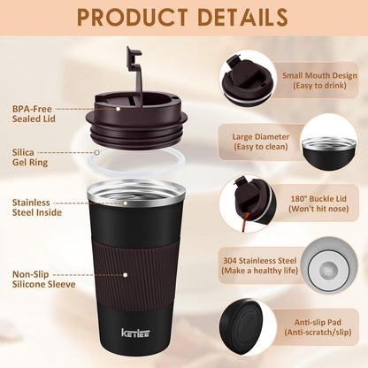 KETIEE Travel Coffee Mug Spill Proof 12oz, Insulated Travel Mug to Go, Reusable Coffee Cup with Seal Lid, Vacuum Stainless Steel Tumbler for Hot/Cold Drinks (Red)