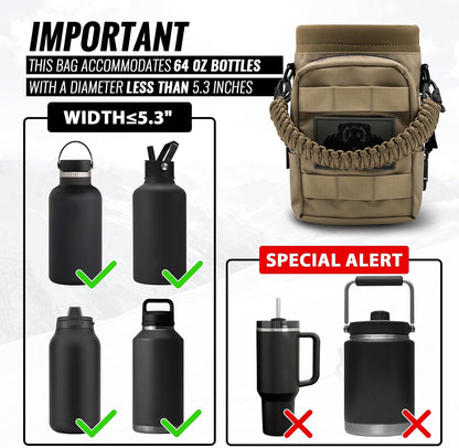 NATURE PIONEOR 32 64 128oz Tactical Water Bottle Pouch, Multi-Function Tactical Water Bottle Bag with Adjustable Shoulder Strap, Half/One Gallon Molle Strap Carrier Holder