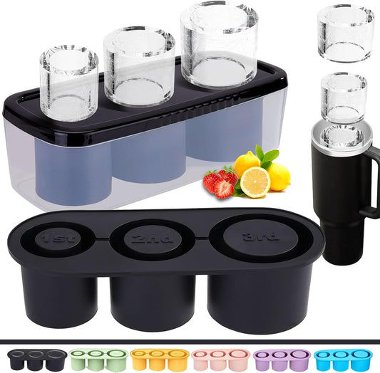 2pc Tumbler Ice Tray for Stanley/Yeti/Simple Modern etc. 30-40oz Tumblers, Silicone Ice Cube Tray for Tumblers with Bin and Lid, Black