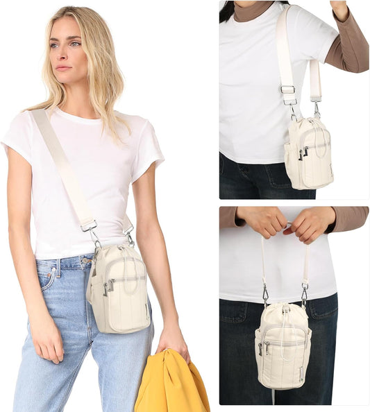 Rueesh Water Bottle Holder Bag with Adjustable Strap, Insulated Bottle Carrier Bag RFID Crossbody Sling Bag for Gym Walking