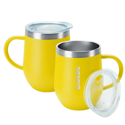 BJPKPK 2 pcs Insulated Coffee Mug, 14oz Insulated Tumbler with Lid, Stainless Steel Coffee Cups with Splash Proof Lid-White