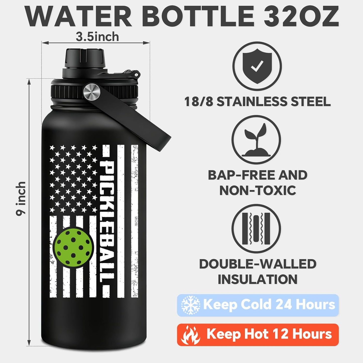 Fufandi Pickleball Gifts - Pickle Ball Dink Responsibly - Christmas, Birthday Gifts for Men, Women, Pickleball Lovers, Player Coach - Pickle Ball Water Bottle 32oz