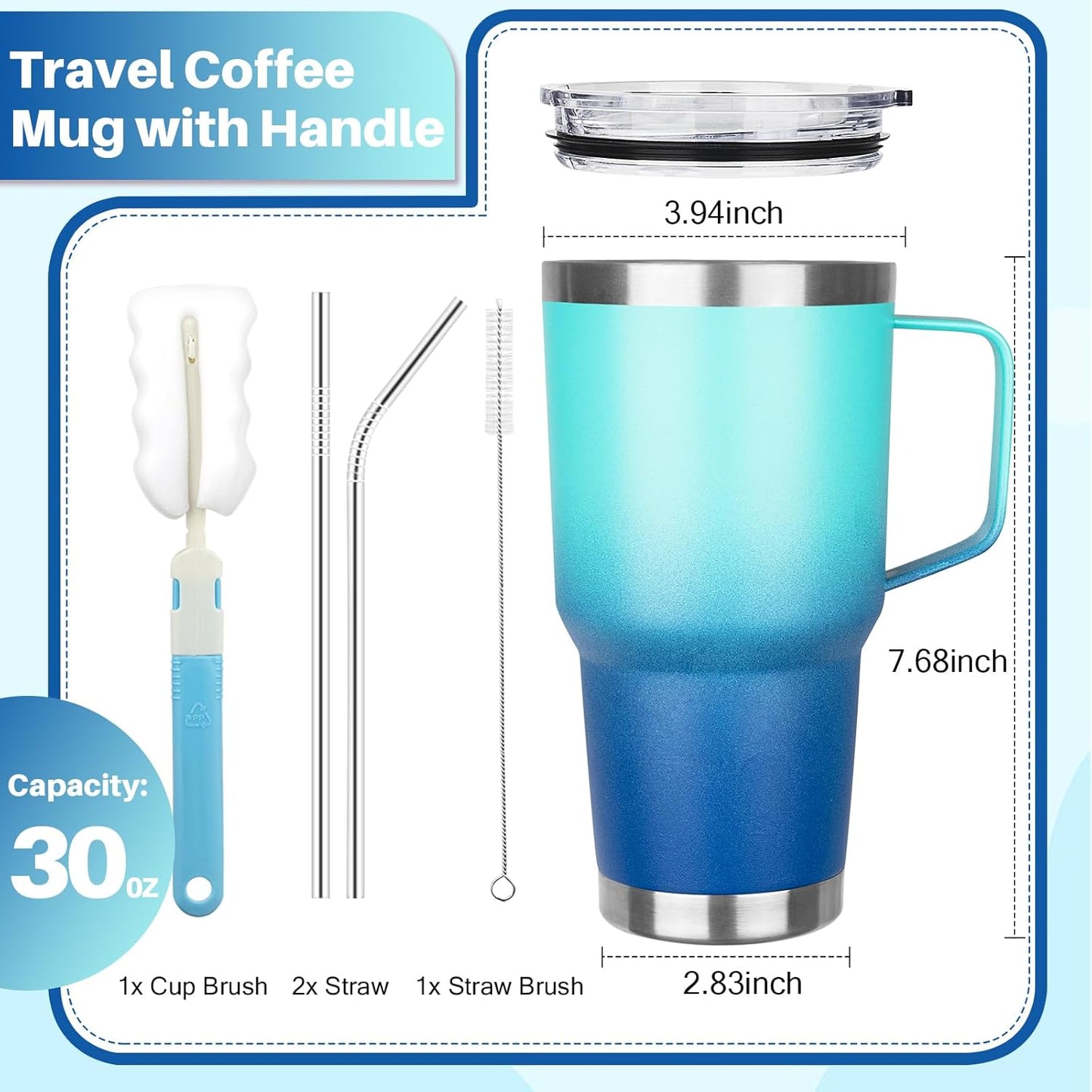 40 oz Tumbler with Handle, Insulated Tumbler with Lid and Straw, Reusable Stainless Steel Vacuum Insulated Cup, 100% Leak Proof Thermal Travel Coffee Mug Cup for Cold and Hot (Light Purple)