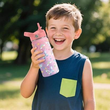 Strawberry Gifts for Kids - 16oz Pink Kids Water Bottle with Straw Lid, Stainless Steel Insulated Water Bottle, Leakproof, BPA-Free, for Girls, School, Strawberry Lover Children Birthday Gift Cup(1pc)