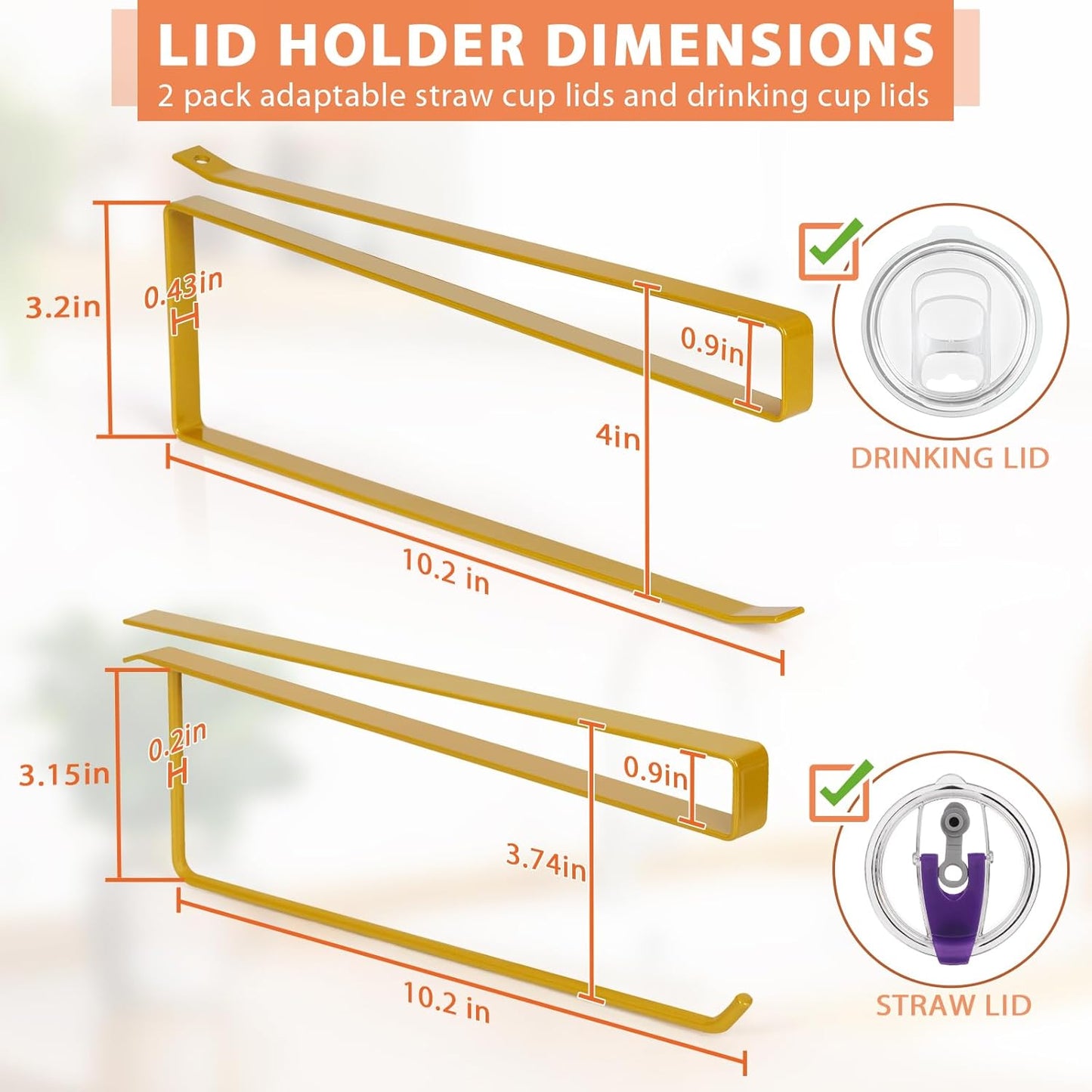 Tumbler Lid Organizer, Horizontal Tumbler Lid Storage Hook Up to 10 Lids, Space Saving Cup Lid Holders Under Cabinet Tumbler Lid Hook for Kitchen Organizer and Storage,Hanging Paper Towel Rack Hanger
