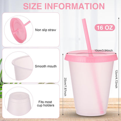 Sieral 30 Pack Cups with Lids and Straws Kids Tumbler with Straw Reusable Water Bottle Iced Coffee Travel Mug Adults Plastic Cups for Parties 16 oz (Candy Colors)