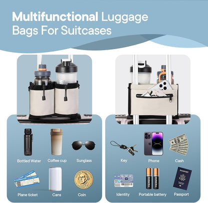 Extra Luggage Cup Holder Free Hand Drink Caddy for Suitcases to Travel and Business Trip,Travel Must Haves Men Women,Holds Two Coffee Cups,Passport,Flight Attendant Essential Organizer-Apricot