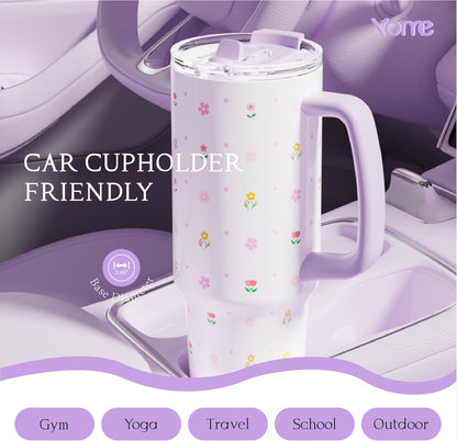 YOME 40oz Nurse Tumbler with Handle and Flip Straw | Stainless Steel Insulated Water Bottle | Keeps Drinks Cold | Dishwasher Safe | Cupholder Friendly | Gift Gym Travel Yoga