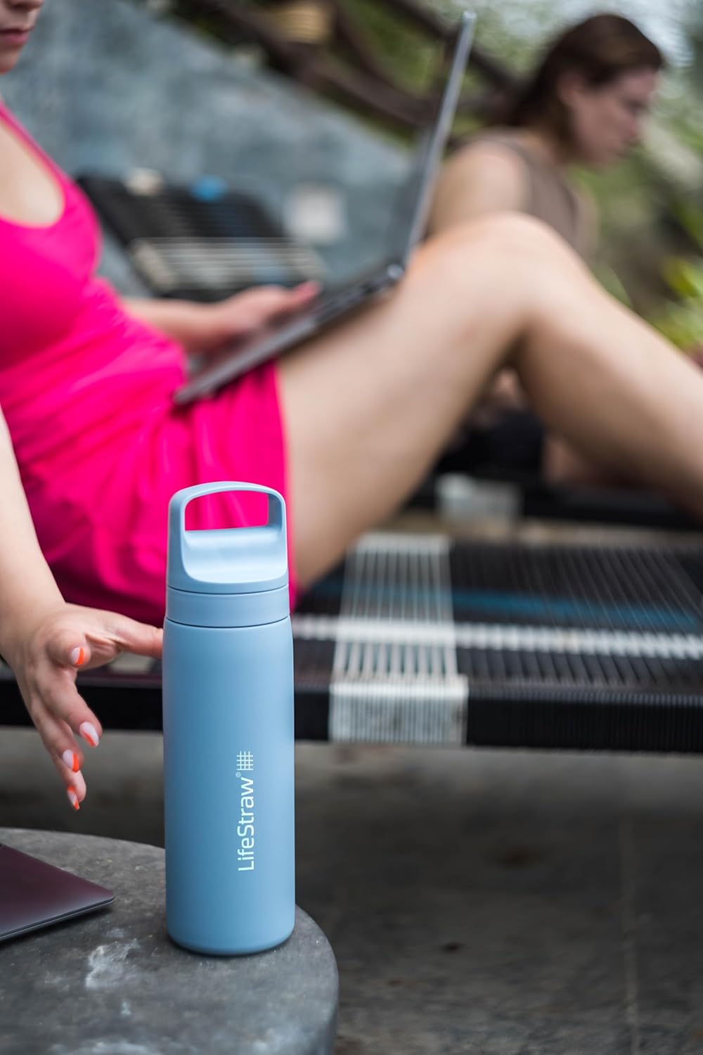 LifeStraw Go Series — Insulated Stainless Steel Water Filter Bottle for Travel and Everyday Use Removes Bacteria, Parasites and Microplastics, Improves Taste, 1L Aegan Sea