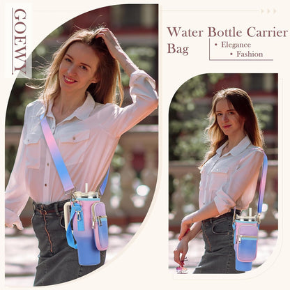 GOEWY Water Bottle Carrier Bag for Stanley 40/30 oz Tumbler with Phone Pocket Neoprene Water Bottle Holder with Shoulder & Handheld Strap Stanley Cup Accessories