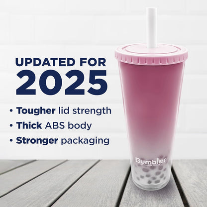 Bumbler Original Boba Tea Cup - 24oz Double-Walled Plastic Reusable Tumbler with Extra Wide Straw & Leak-Proof Lid - BPA-Free Smoothie & Iced Coffee Travel Mug - Blush Pink