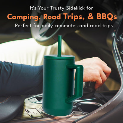 Elemental 32 oz 100% Leak Proof Tumbler with Handle & Straw - Stainless Steel Double Wall Insulated Tumbler for Hot and Cold Beverages - Travel Coffee Mug with Sip & Straw Lid - White - Colors B