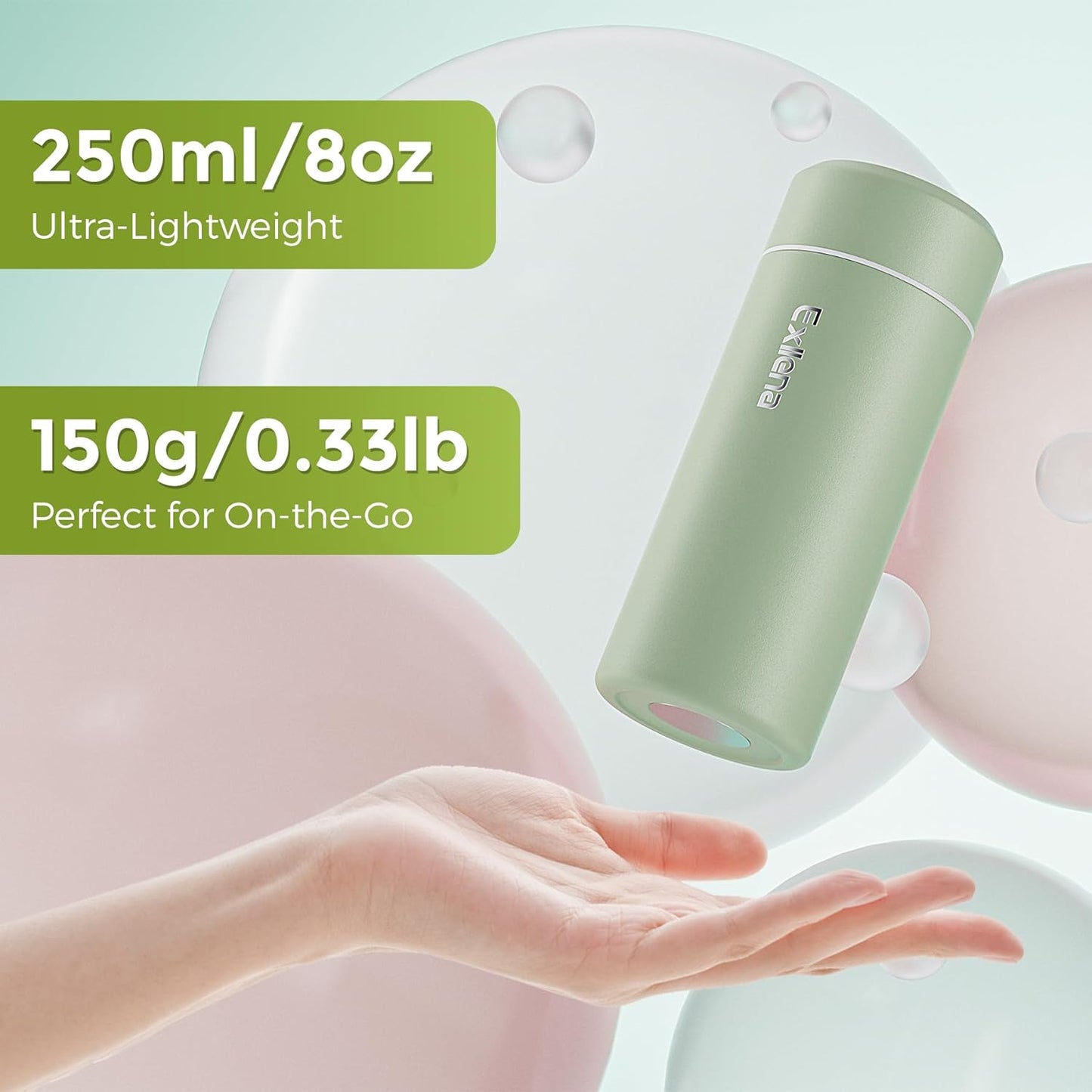 【Upgraded】Exllena Small Insulated Water Bottle 12 oz/350ml– Mini Insulated Water Bottle for Hot & Cold Drinks, Perfect Small Water Bottle for Travel, Purse...(Greyish Blue)