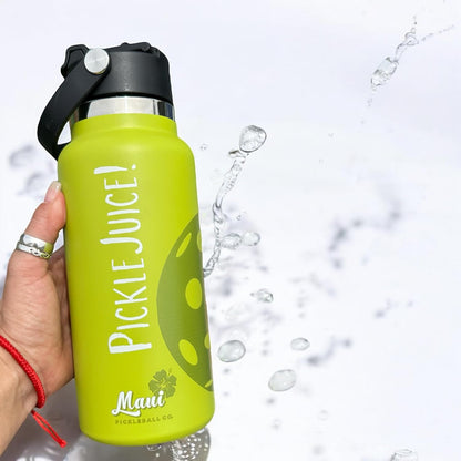 Maui Pickleball Co.™ Pickleball Water Bottle 32oz Insulated Stainless Steel Water Bottle PickleBall Accessories Pickleball Gifts Sip/Swig Lid with Carry Handle