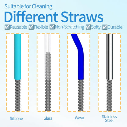 15.7" Silicone Bottle Brush Set - 6 Pack Water Bottle and Straw Cleaner Brush Long Handle for Hydro Flasks, Sports Bottles & Reusable Straw, Narrow Neck Containers, Tumblers, Glassware