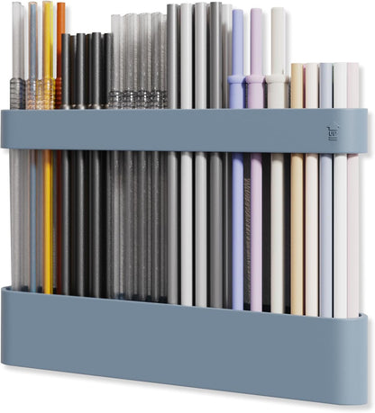 ABLY Straw Holder, reusable straw storage rack, suitable for kitchen walls, counters, cabinet doors, refrigerator doors, etc (Dark blue)