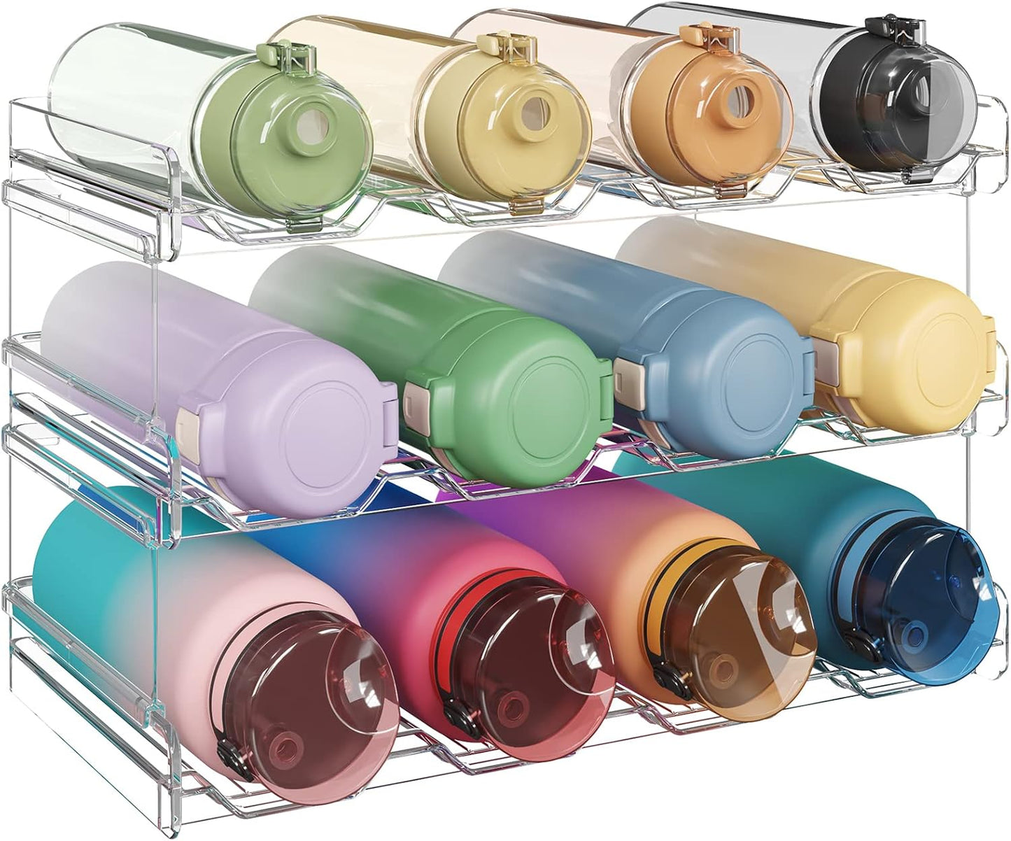 Lifewit 2 Tier Stackable Water Bottle Organizer for Cabinet, Plastic Bottle Holder Fits 6 Bottles/Tumblers up to 3.8" Diameter for Pantry/Countertop/Cupboard, 28 x 19 x 15 cm/11 x 7.5 x 5.7"