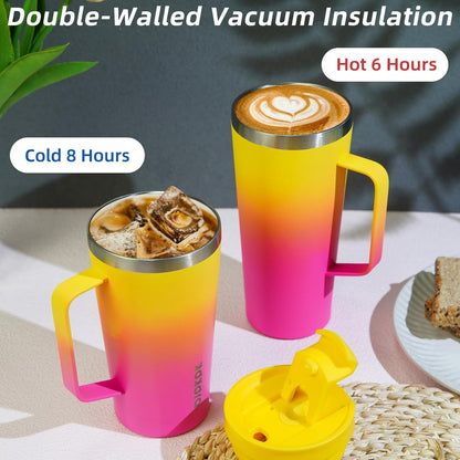 BJPKPK Insulated Tumbler with Handle, 18oz Insulated Tumblers with Lid and Straw, Stainless Steel Metal Water Bottles, Coffee Travel Mugs, Cups, Marshmallow