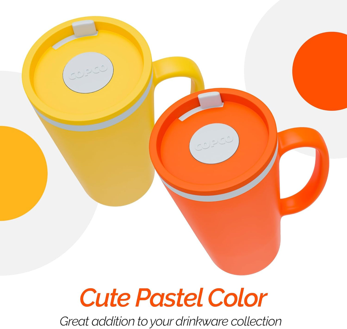 Copco Cone Desk Mug, 16 oz (Set of 2) - Double Wall Insulated Mugs with Handle, Reusable Tumbler Set with Twist-Off Spill Resistant Lid, BPA-Free, Microwave & Dishwasher Safe (Orange/Mustard)