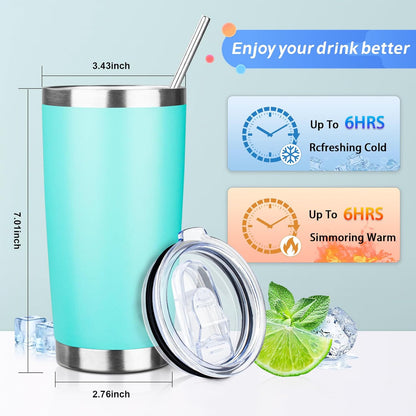 20oz Tumbler with Straw and Brush, Stainless Steel Vacuum Insulated tumbler, Double Wall Insulated Coffee Tumbler for Outdoor, Home, Travel,Office (Buff,1pcs)