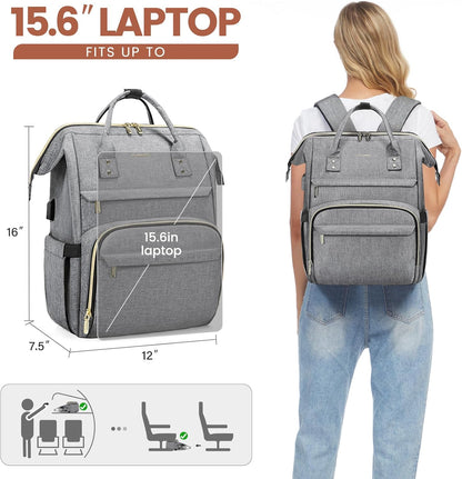 LOVEVOOK Laptop Backpack for Women with Giant Tumbler Holder Pocket,15.6 inch Waterproof Travel Backpack Purse Computer Laptop Bag,Professional Work College Nurse Teacher Backpack Casual Daypack,Black