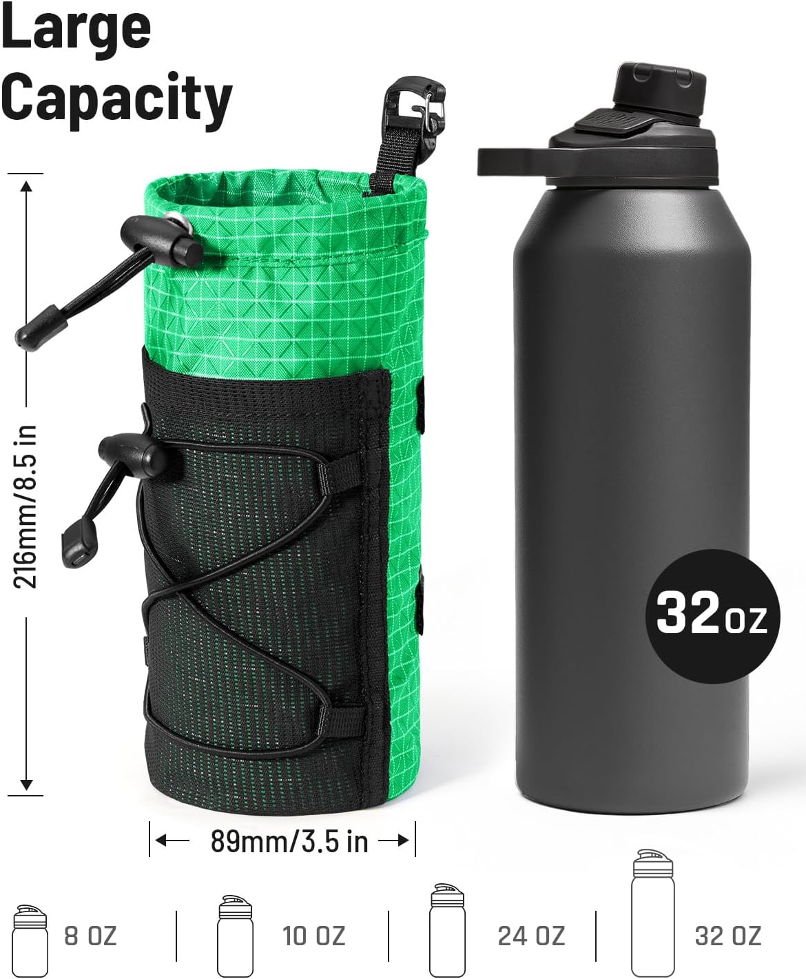 Large Water Bottle Holder Pouch Bag, Backpack Water Bottle Holder Mesh Bag Carrier Fits for 10-32oz Bottles, Heavy-Duty Water Bottles Holder Accessories for Hiking, Sports, Travel, Outdoor