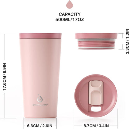 Ideus 17 oz Travel Coffee Mug, Double Wall Vacuum Stainless Steel Insulated Coffee Tumbler With Lid, Splash-Proof & Cup Holder Friendly, Keeps Drinks Hot/Cold, Dishwasher Safe, Purple