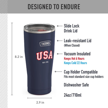THERMOS ICON SERIES, Stainless Steel Tumbler with Slide Lock, 18 Ounce, Mystic Navy