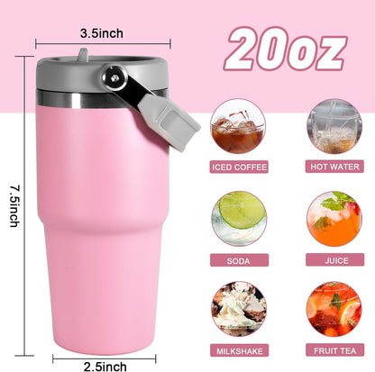30 oz Tumbler with Handle and Straw Lid, Double Walled Vacuum Insulated Water Bottle Leakproof Tumbler Travel Coffee Mug Thermal Cup, Cupholder Friendly for Office, Home, Sport, Pink