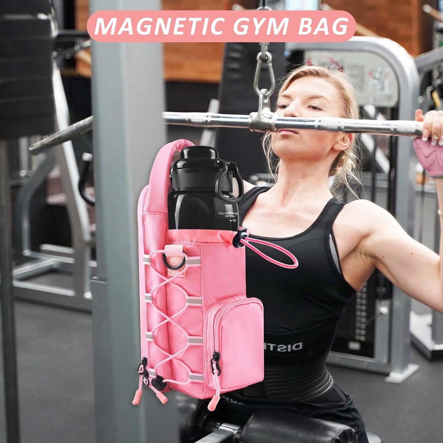 JACZZO Magnetic Gym Bag for Men and Women, Magnetic Water Bottle Holder for Gym, Small Gym Bag, Gym Gifts for Women and Men (Black, <40 OZ)
