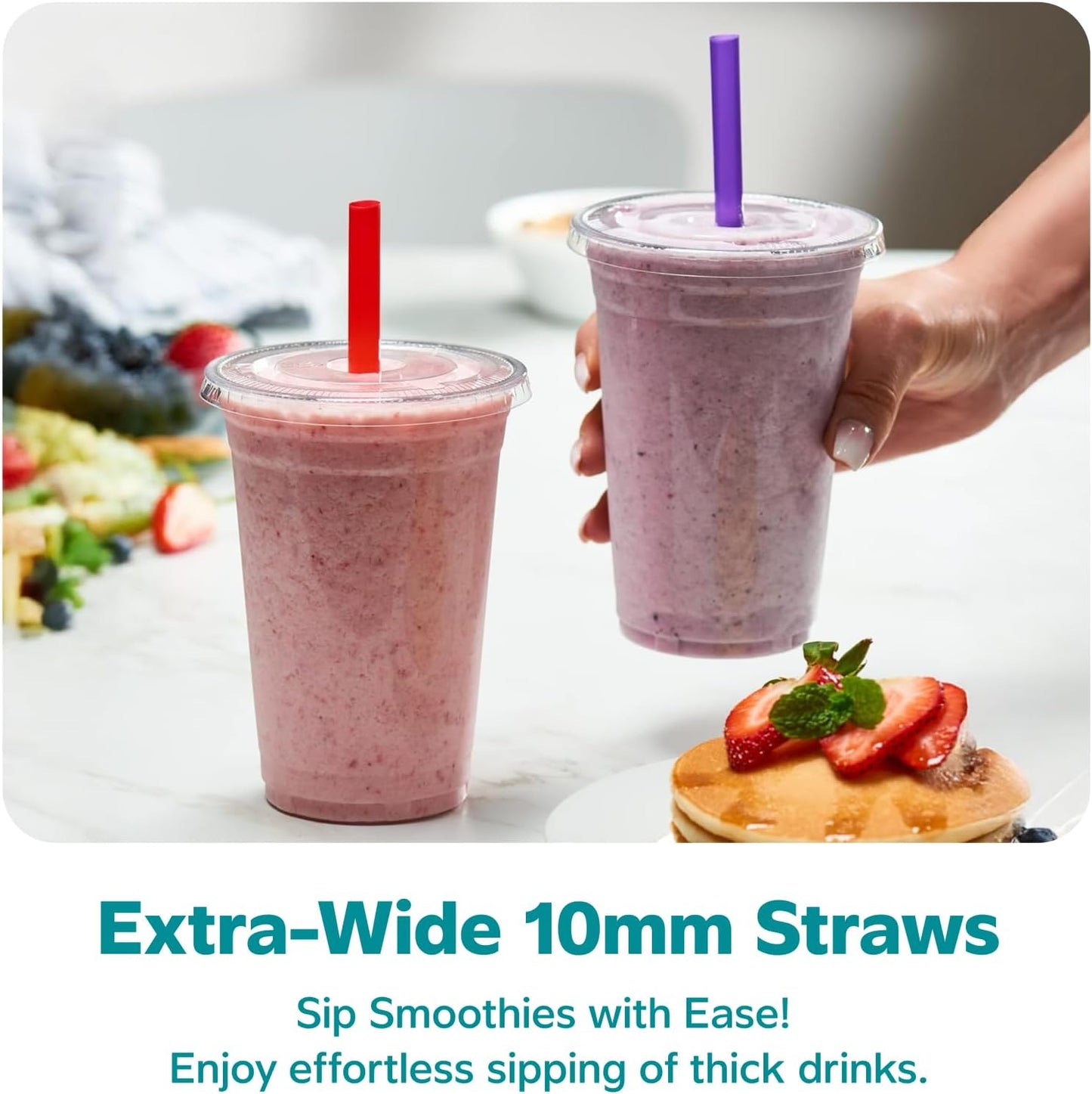 GUSTO [24 oz. - 100 Count Clear Cups with Flat Lids & Straws - Disposable Clear Drinking Cups for Iced Coffee, Cold Drinks, Milkshakes, and Smoothies - Formerly Comfy Package