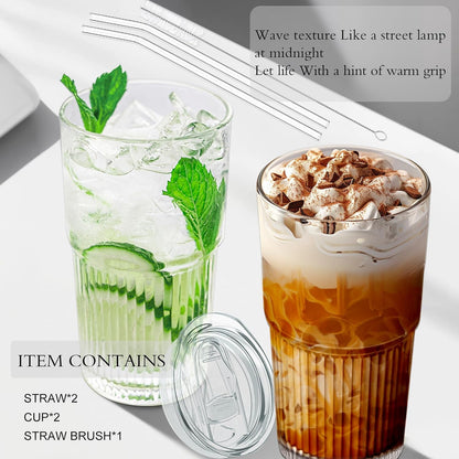Luiaiog 20 oz Glass Cups with Lids and Straws – Single Reusable Tumbler, Thickened Shatter-Resistant Glass, Ideal for Iced Coffee, Smoothies, Cocktails, Juices – Elegant & Durable Drinkware