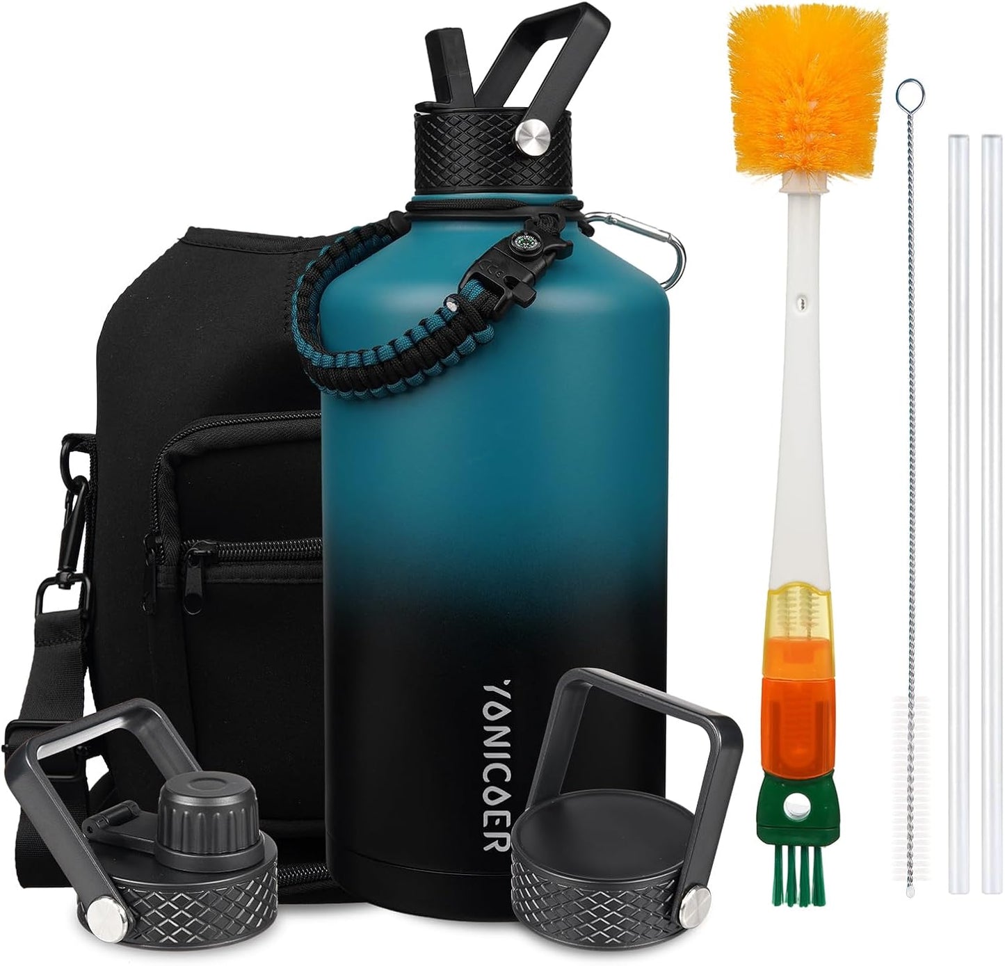 Insulated Water Bottle 40oz,Triple Wall Vacuum Stainless Steel(Dishwasher Safe),Leak Proof & Non-BPA,Flask Jug with Paracord Handle & Straw Spout Lids Sports Cherry Blossom