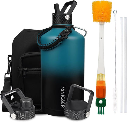 Insulated Water Bottle 40oz,Triple Wall Vacuum Stainless Steel(Dishwasher Safe),Leak Proof & Non-BPA,Flask Jug with Paracord Handle & Straw Spout Lids Sports Cherry Blossom
